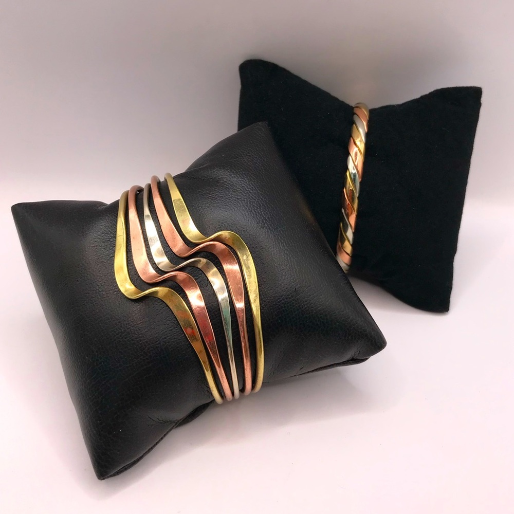 2 TriColor Mixed Metal Brass, Stainless Steel and Copper Cuff Bracelet